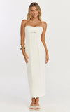 Nikki Midi Dress Scallop Edge Front Split Column Dress in Off White