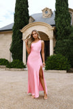 The Aurora One Shoulder Satin Maxi Dress Candy
