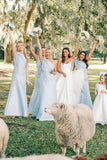One Shoulder Stretch Matte Satin Sheath Long Bridesmaid Dresses
