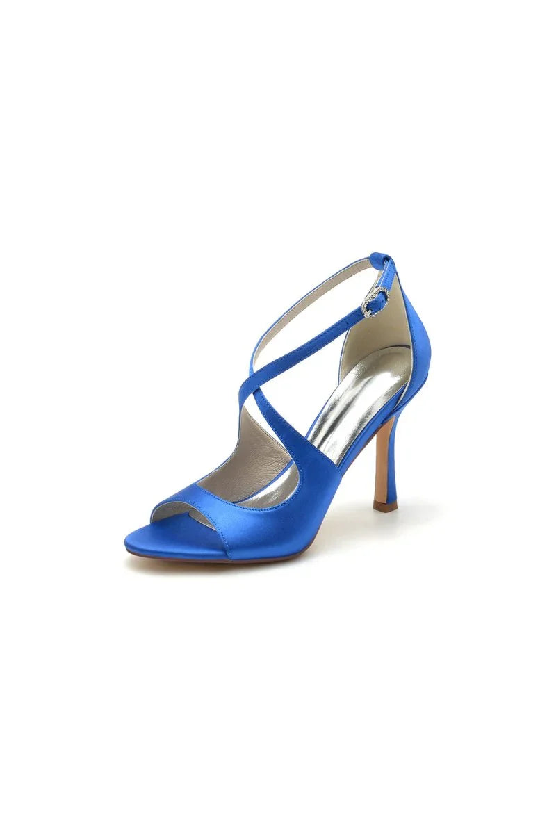 Open Toe Cross Strap Satin Stiletto Heels