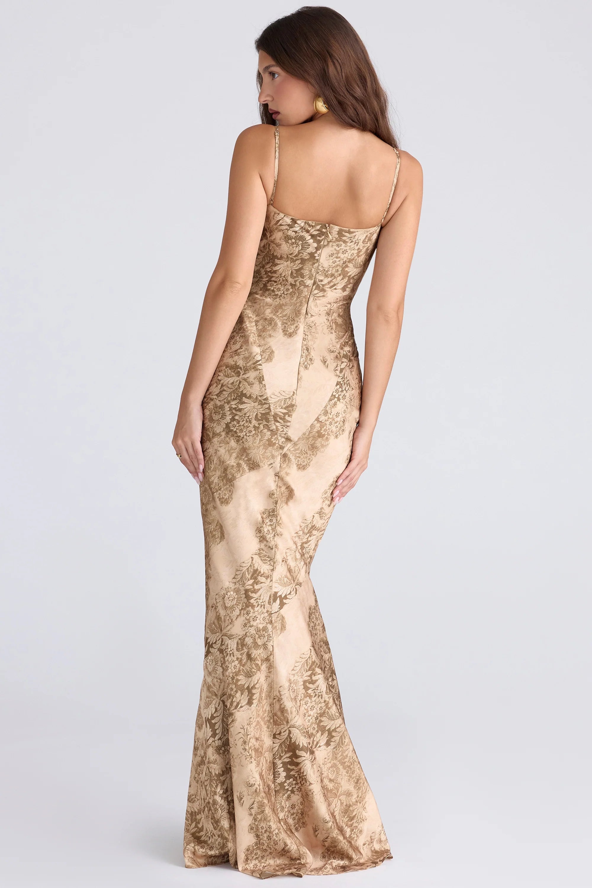gold patterned satin maxi dress limited edition