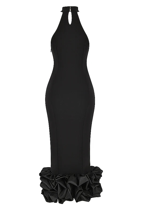 black peplum midi dress