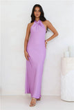 Delicate Dazzle Halter Satin Maxi Dress Purple