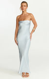 Zaya Midi Dress Strapless Satin Slip Dress in Pale Blue