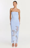 Sienna Midi Dress Strapless Floral Embroidered Bodycon Dress in Blue