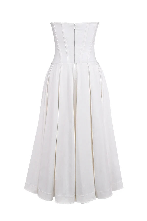 white strapless midi dress