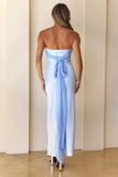 Queen Of Style Strapless Satin Maxi Dress Blue