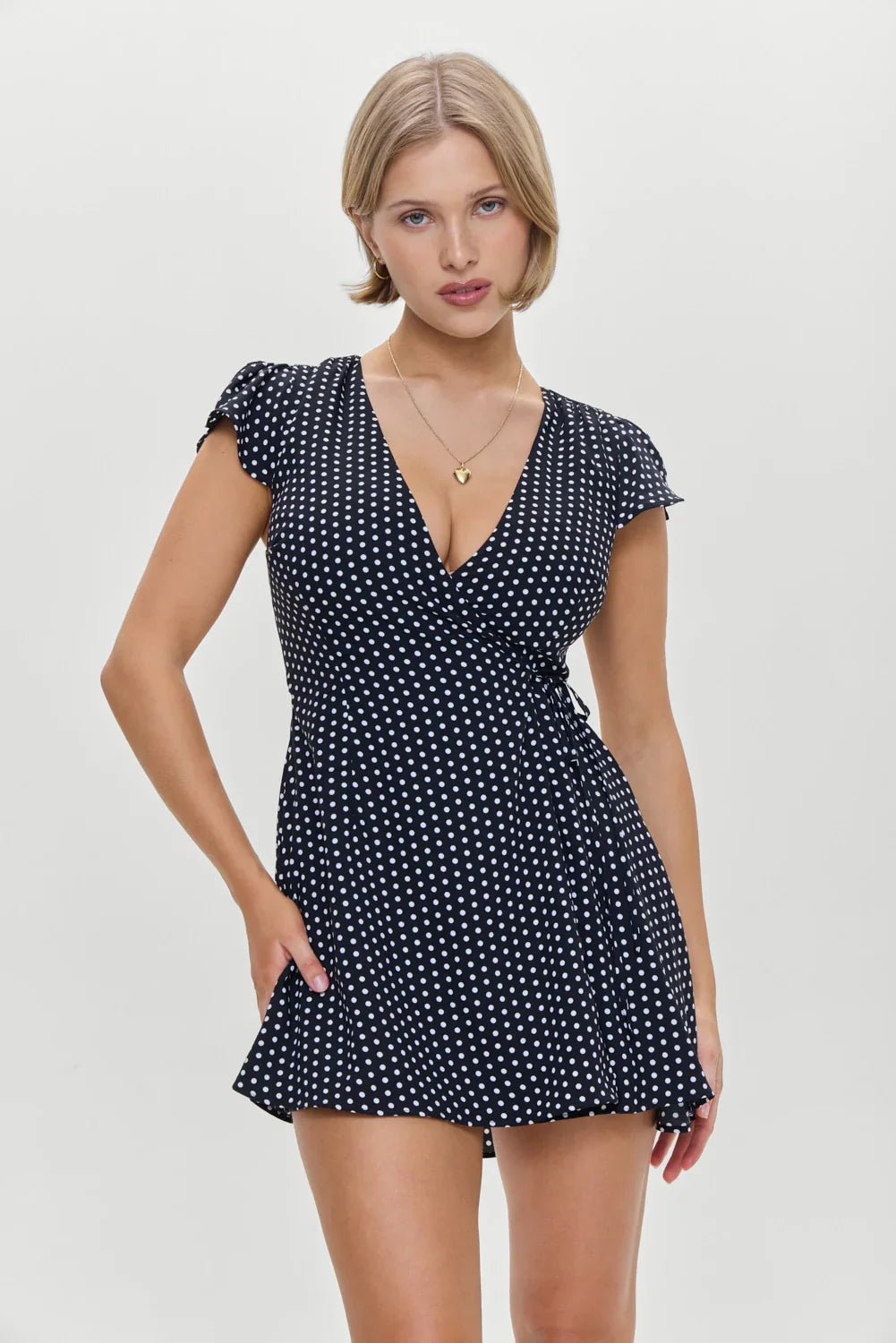 Lucy Wrap Mini Dress Classic Polka Dot