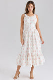 rose print stretch cotton lace up midi dress