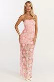 Lima Maxi Dress Strapless Floral Embellished Column Dress in Pink