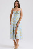 soft blue vintage floral print cotton bustier sundress