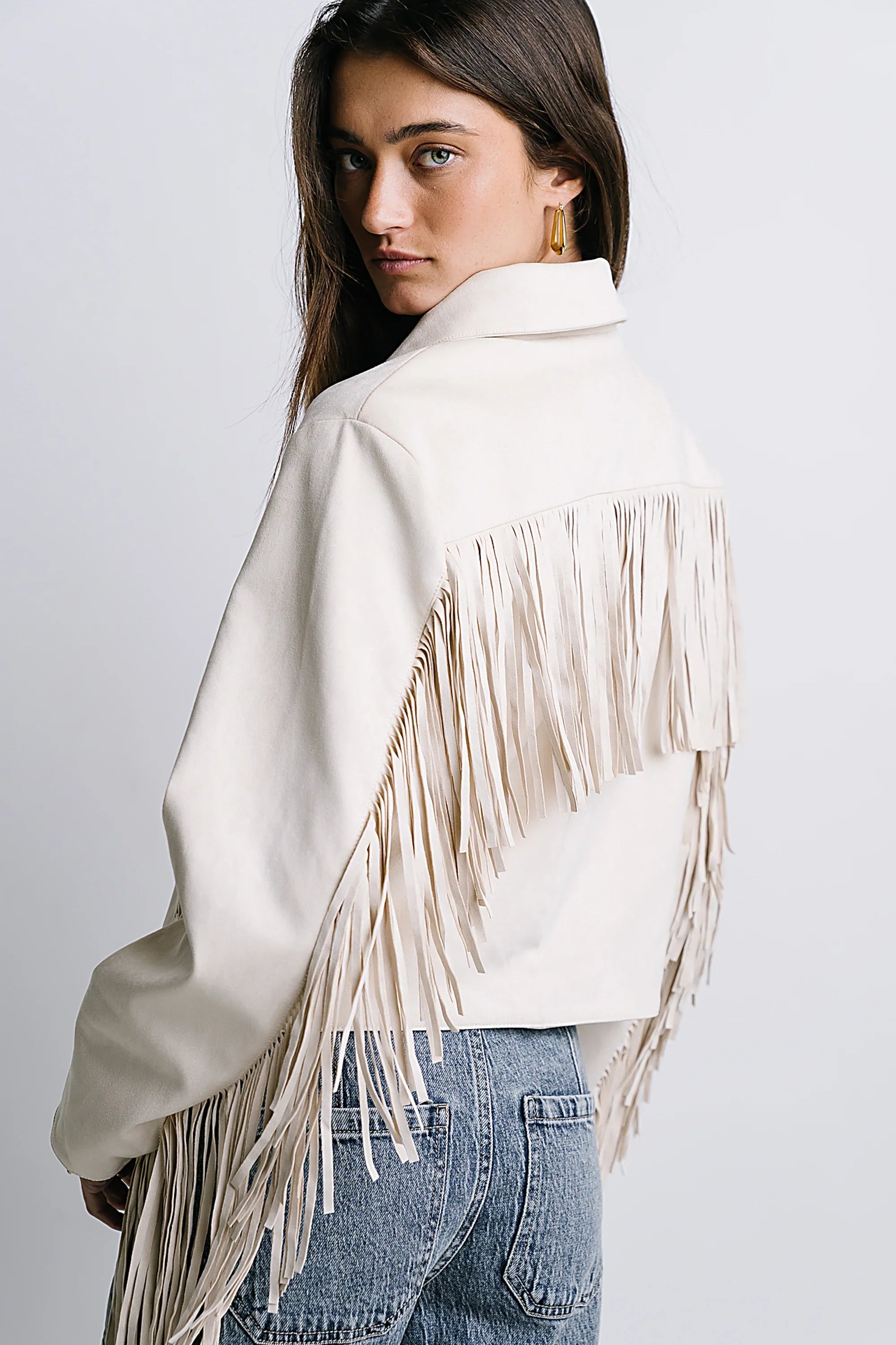 Bridget Fringe Jacket in Bone