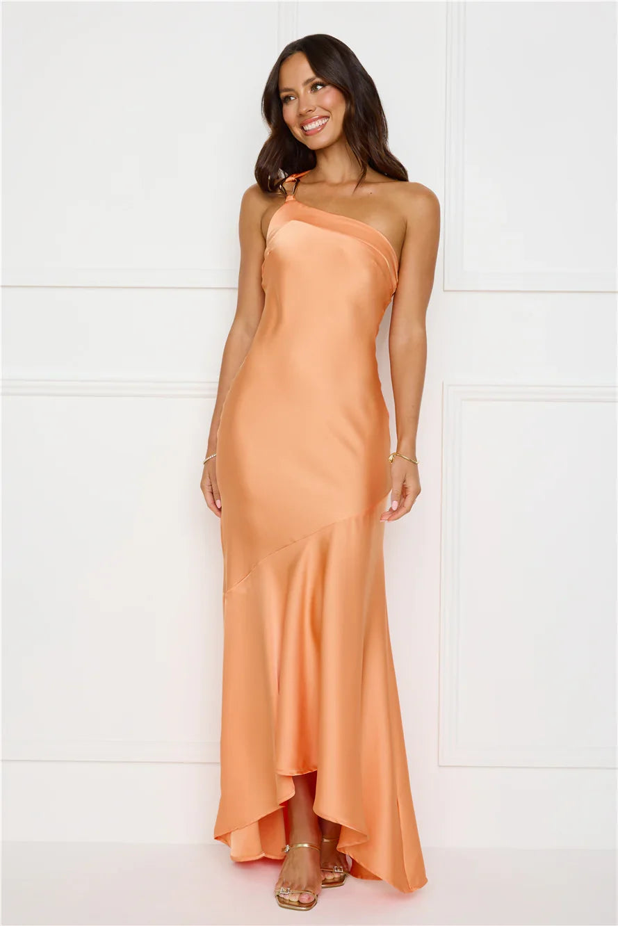 Masquerade Energy One Shoulder Satin Maxi Dress Orange