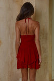 CLARA HALTER RUFFLE MINI DRESS CHERRY