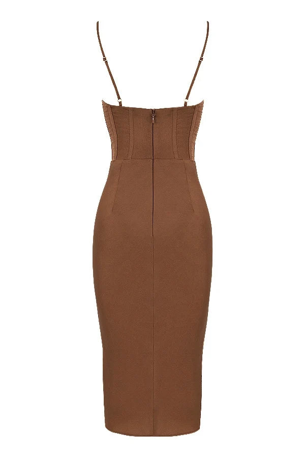 chocolate satin corset slip dress