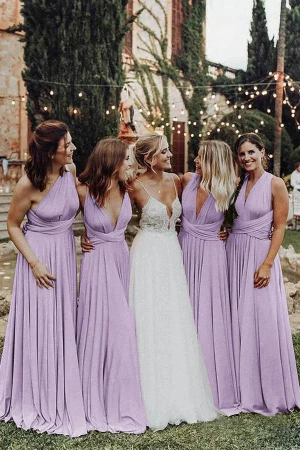 Elegant Light Pink Chiffon Floor Length Long Bridesmaid Dress