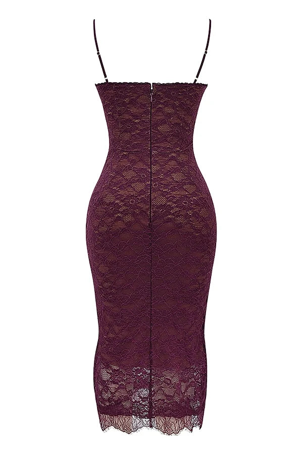 mulberry lace midi dress