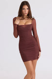 mocha mesh long sleeve mini dress