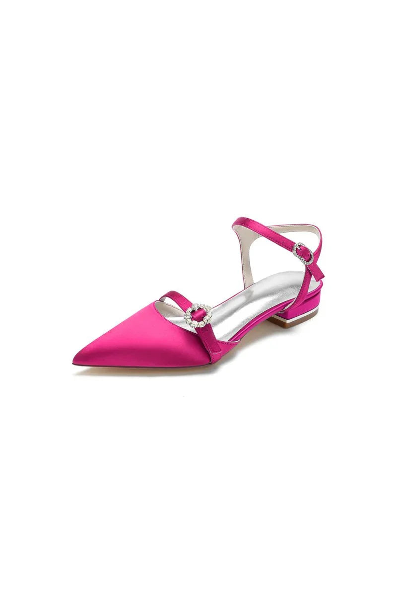 Crystal Buckle Strap Pointed Toe Flats