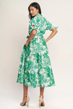 SIMPLY IN BLOOM GREEN FLORAL MIDI SHIRT DRESS