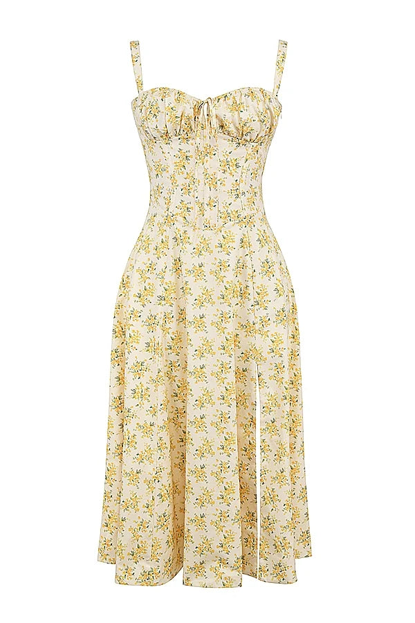 buttercup vintage floral print cotton bustier sundress