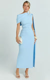 Visenta Midi Dress Asymmetrical Sleeve Dress in Blue