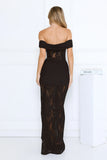 Subtle Allure Off Shoulder Sheer Lace Maxi Dress Black