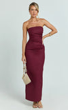 Jamie Maxi Dress Strapless Ruched Fitted Column Dress in Wine