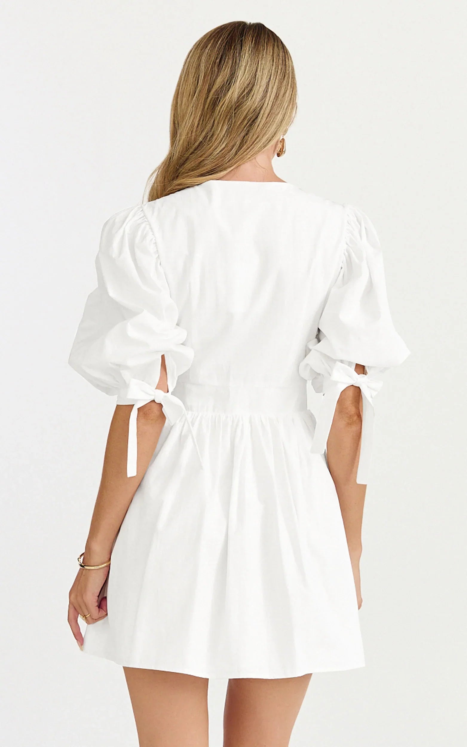 Zandra Mini Dress Puff Sleeve Poplin Dress in White