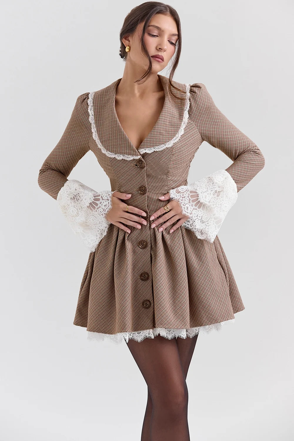 brown puppytooth check mini dress sale
