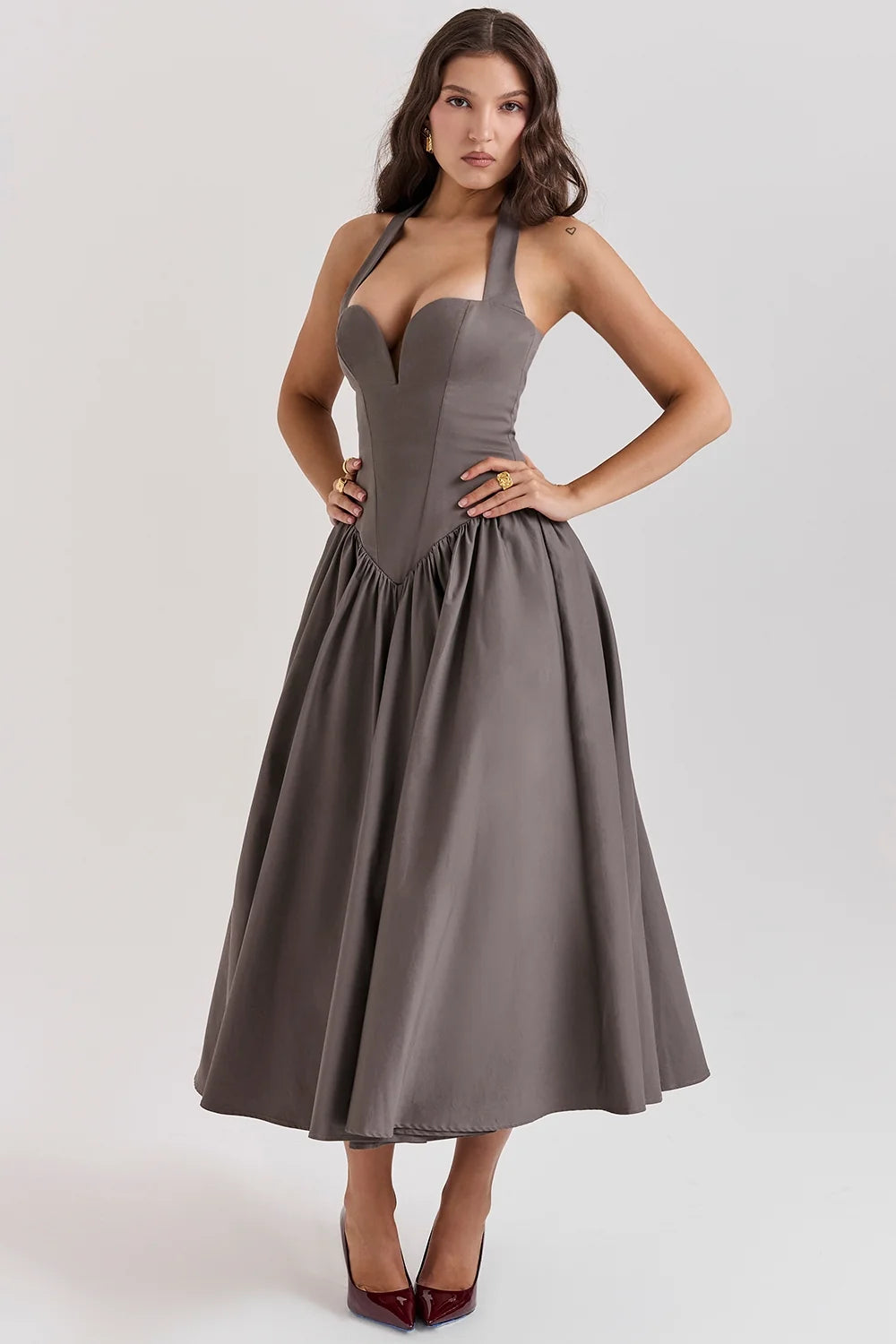 smoke halter midi dress