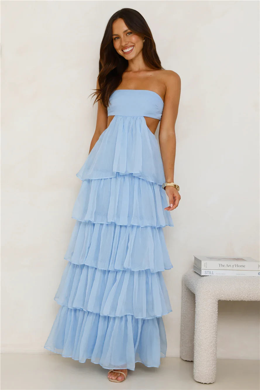 Luxe Mode Strapless Maxi Dress Blue