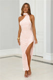 Velvet Petals Halter Maxi Dress Pink