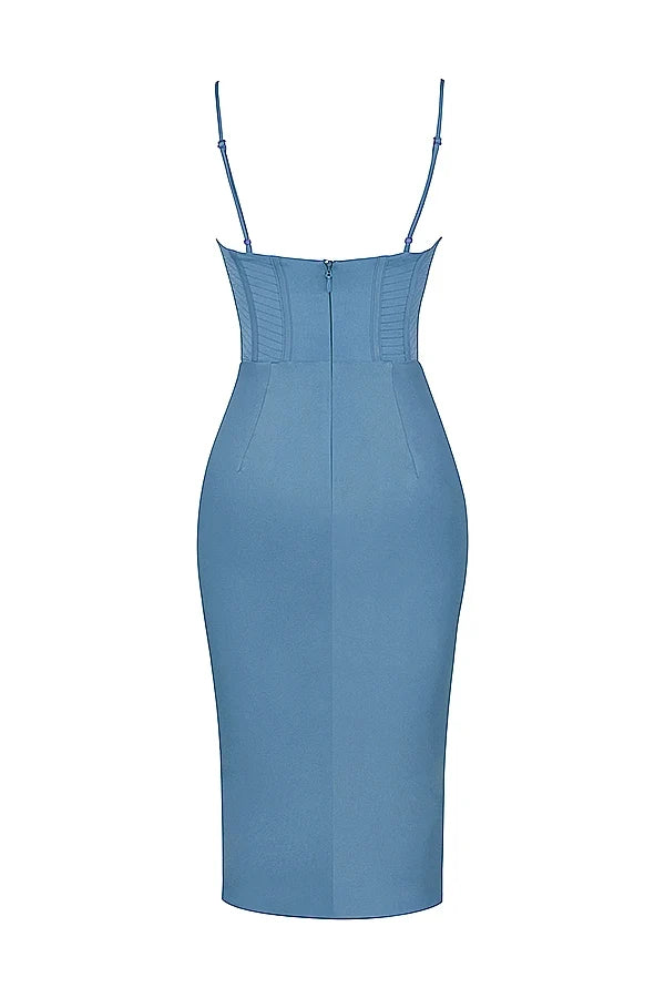 aegean blue corset midi dress