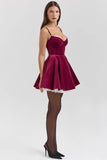 burgundy velvet tulle mini dress