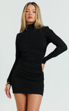 Carla Mini Dress Rolled High Neck Bodycon Dress in Black