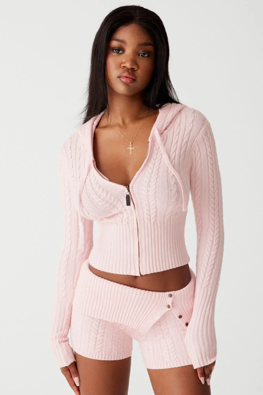 Nolan Cable Cloud Knit Mini Short Rose Quartz