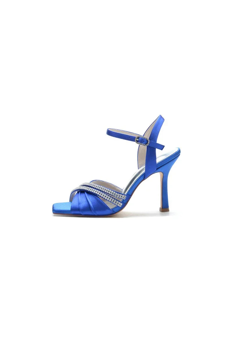 Crystal Straps Square Open Toe Chunky Heels