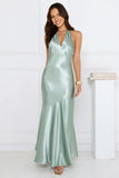 Softly Yours Satin Halter Maxi Dress Sage