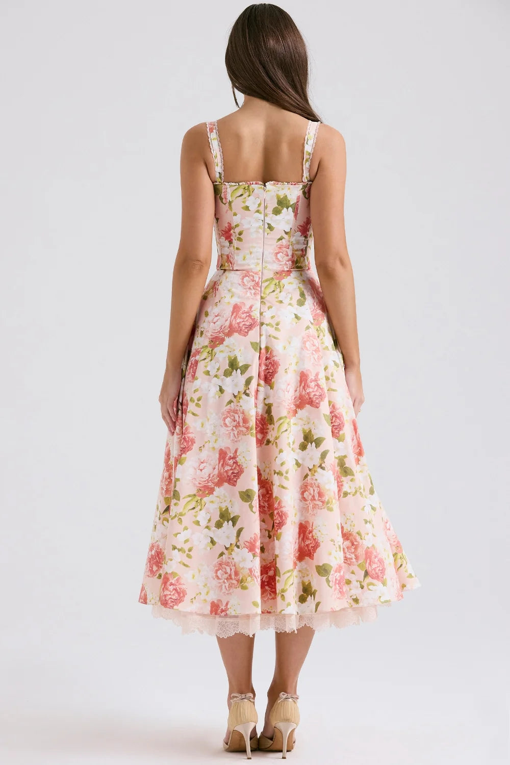 pink peony print cotton bustier sundress