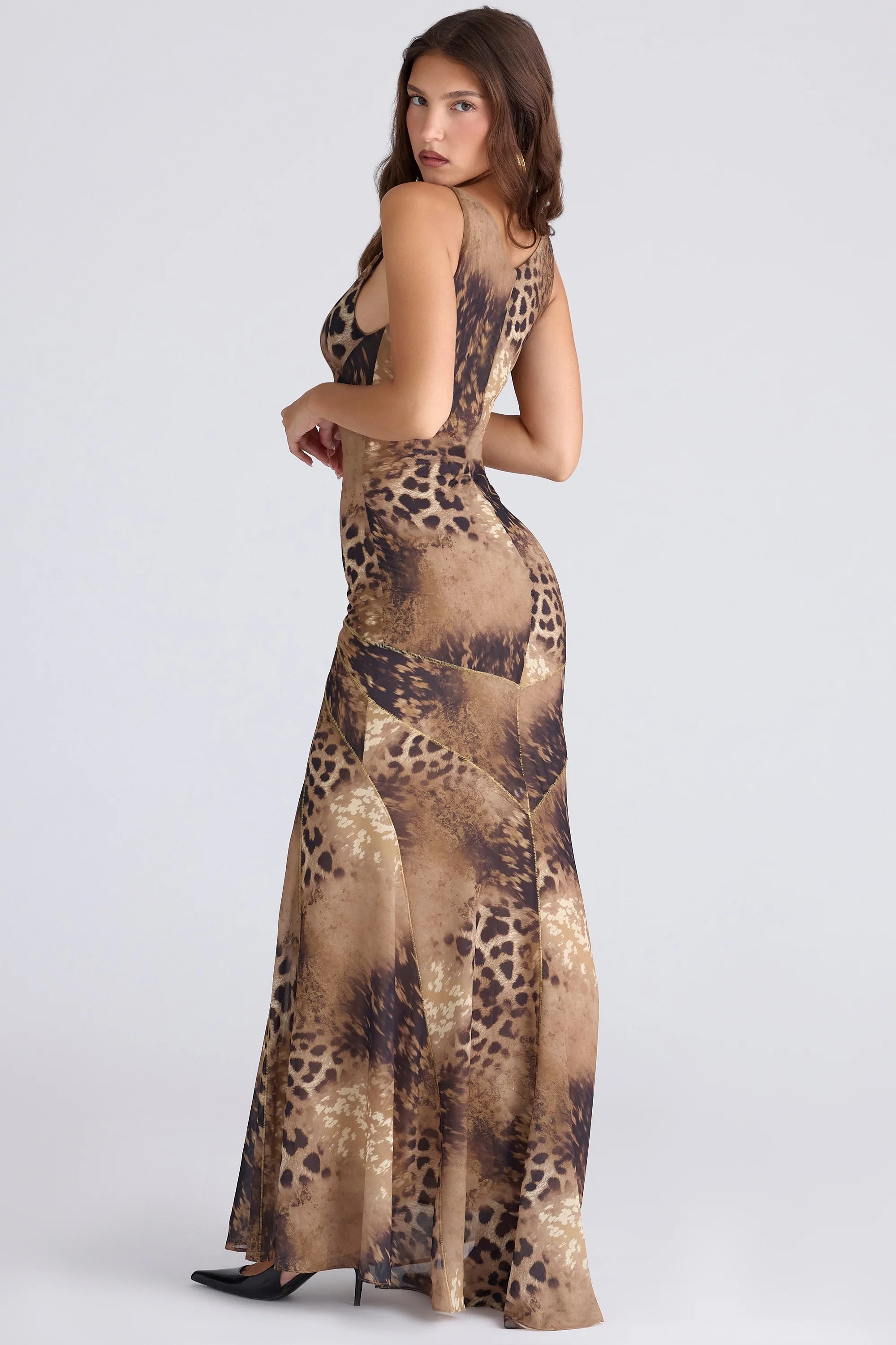 leopard print georgette panelled maxi dress limited edition
