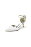 Beading Pointed Toe Ankle Strap High Heels