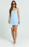 Catharine Mini Dress Strapless A Line Dress in Blue