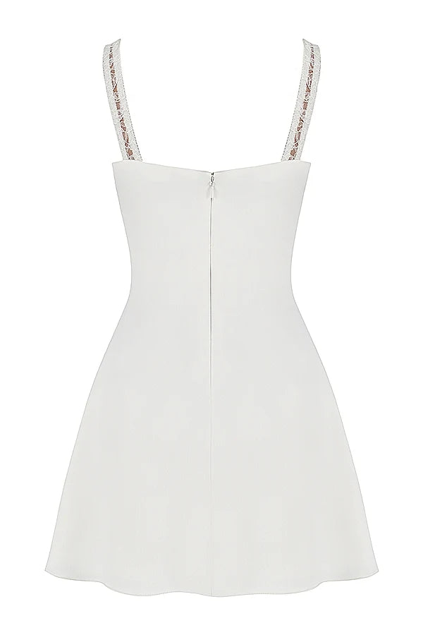 ivory satin and lace mini dress