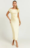 Menette Midi Dress Short Sleeve Low Back Dress in Butter
