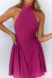 Sophisticated Vision Halter Mini Dress Berry