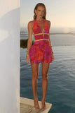 XYLIA HALTER LOW PLUNGE MINI DRESS SURI ORANGE