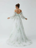 A Line Floral Appliqued Majesty Bridal Wedding Dress with Ruffles