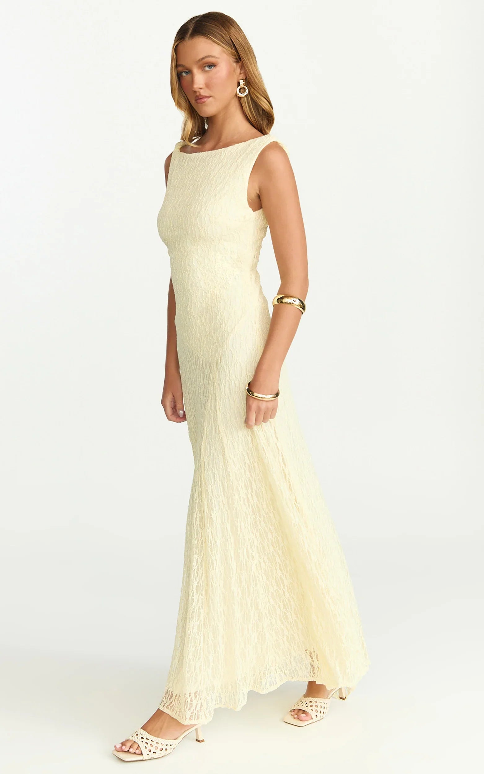 Madeleine Maxi Dress Hight Neck A Line Dress in Lemon