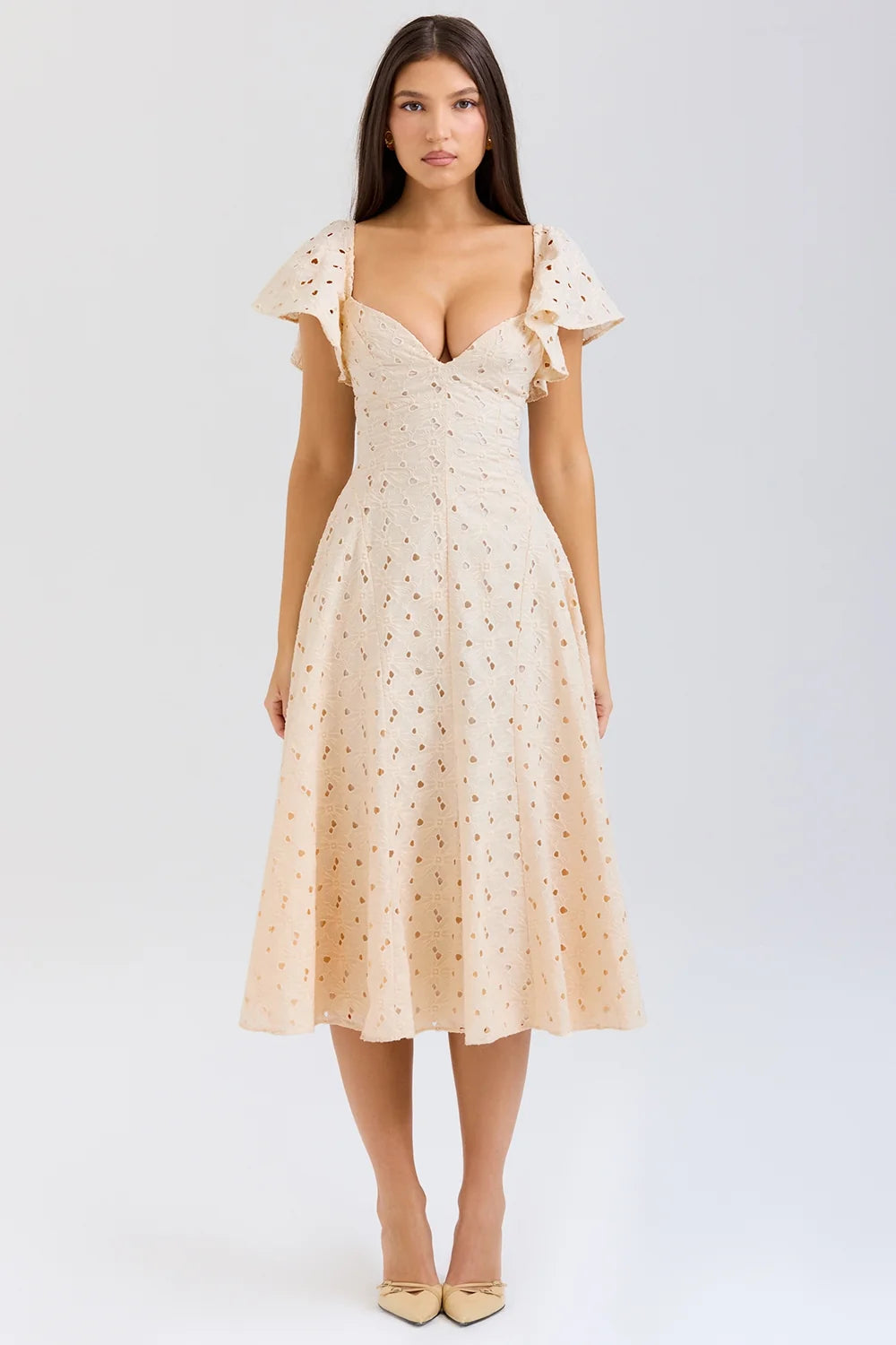 cream tea broderie anglais midi dress